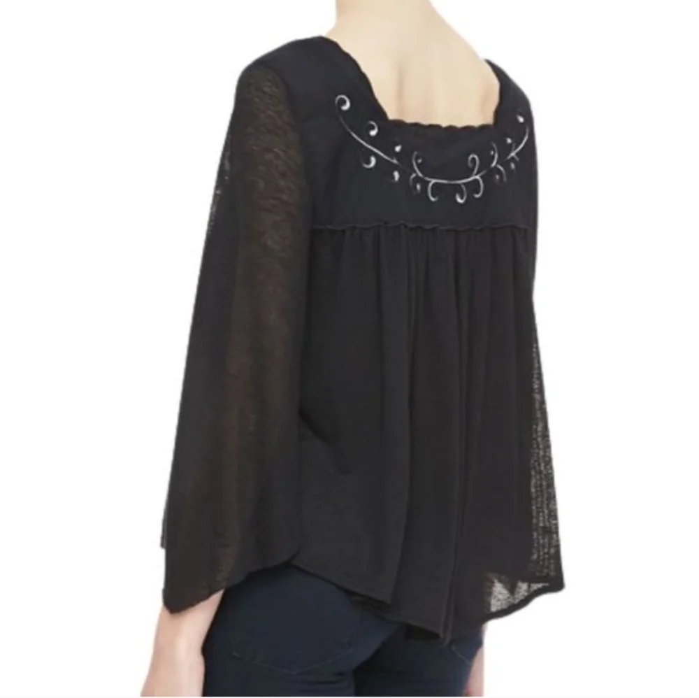 FREE PEOPLE BED OF ROSES FLOWY SEMI SHEER BELL SLEEVES FLORAL EMBROIDERY